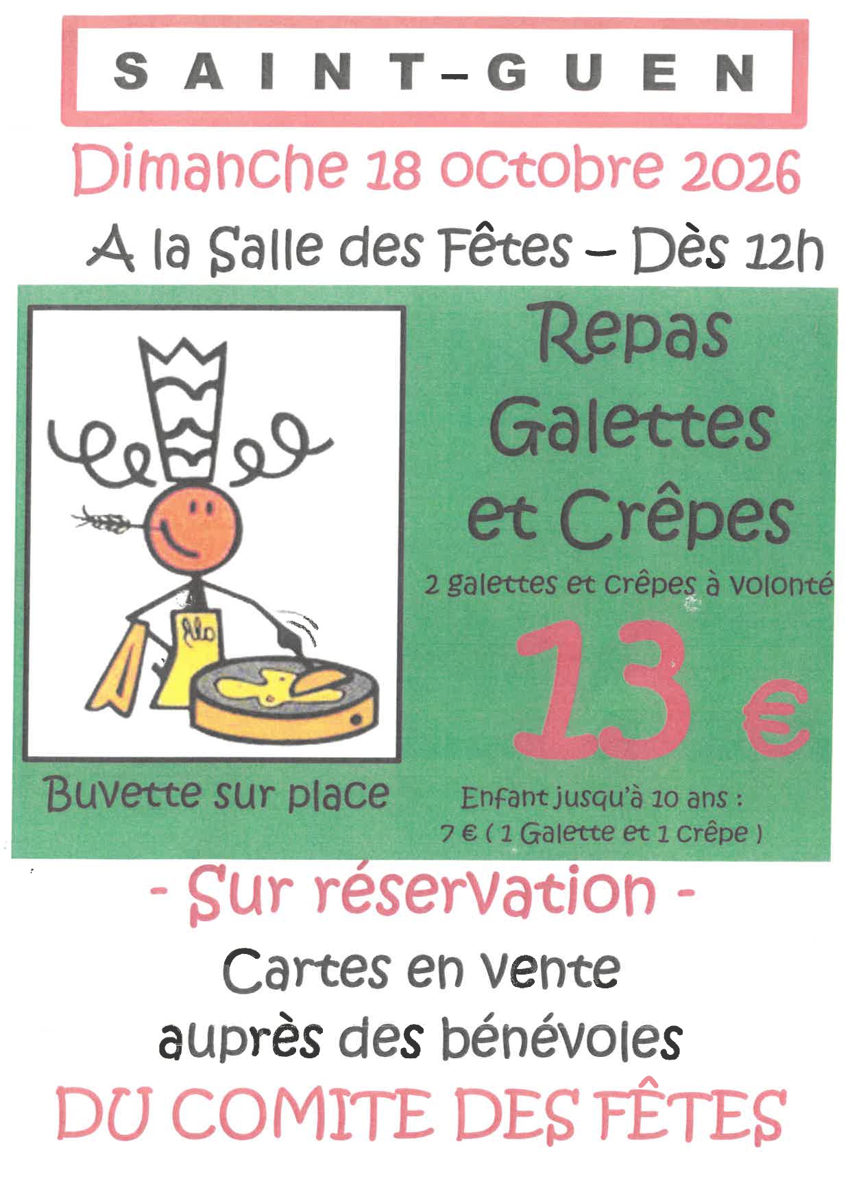 Repas galettes et crêpes - Comité des fêtes de Saint-Guen